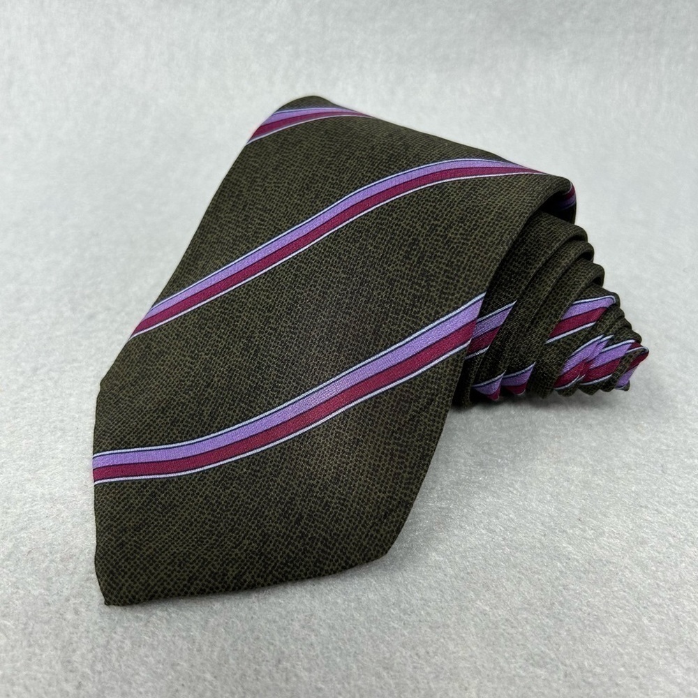 Vintage Vitaliano Pancaldi Extraordinary Brown And Purple 100% Silk Striped Tie